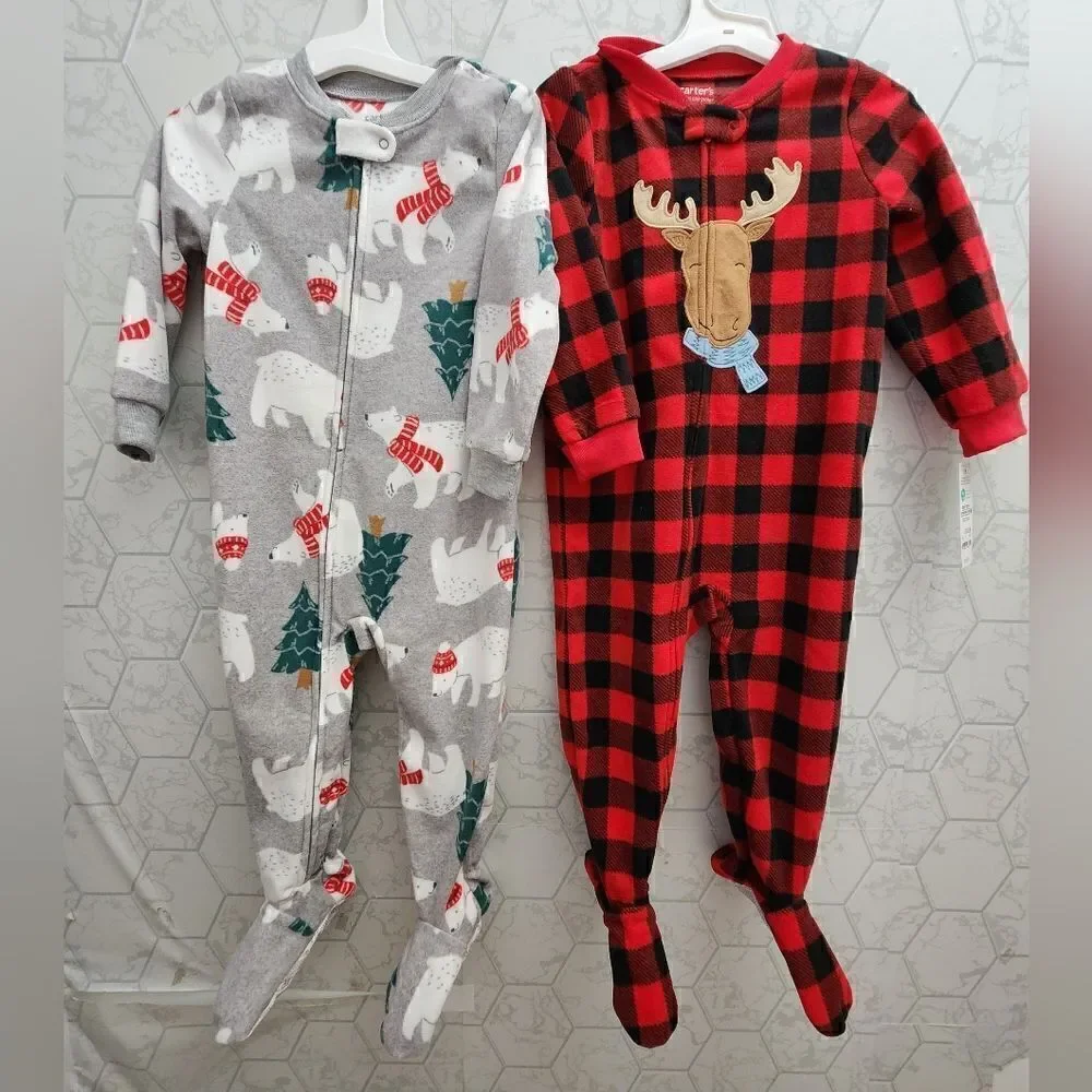 Nwt Carter's Toddler Boy's 2 pc Buffalo Plaid Christmas Footed Fleece pajamas